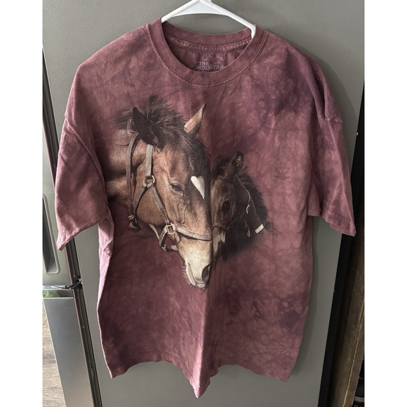 The Mountain Other - The Mountain Adult T-shirt Burgundy Tie Dye Horse Design Multicolor Men's XL